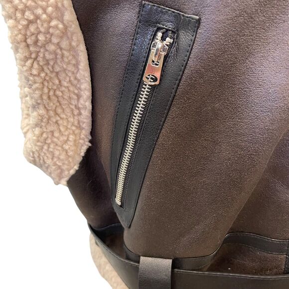 Commense Moto Style Sherpa Lined Brown Faux Leather Vest L - Picture 6 of 10